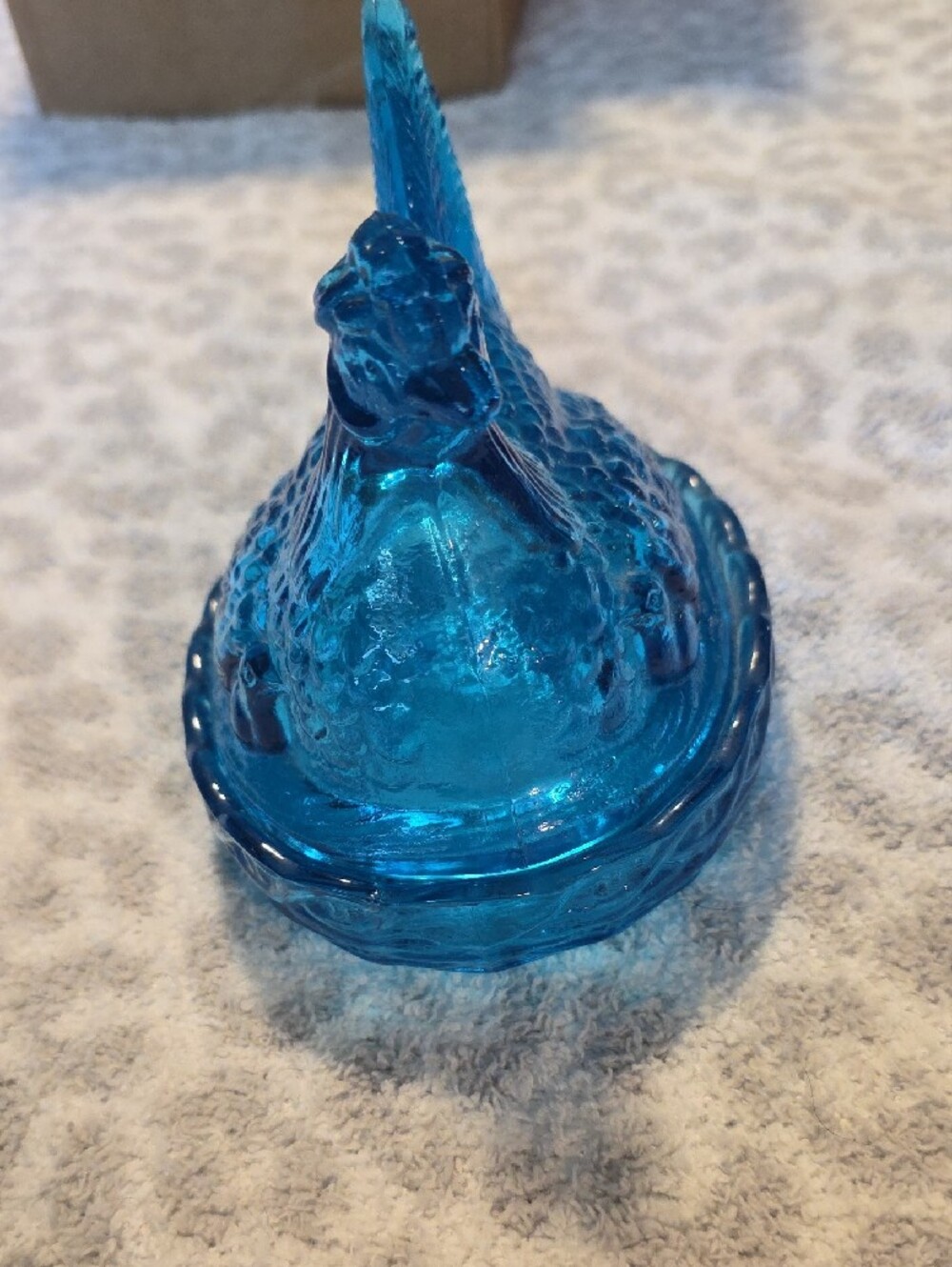 VTG Large L.E. Smith Capri Blue Glass Hen on Nest 6" Covered Dish - Picture 3 of 7